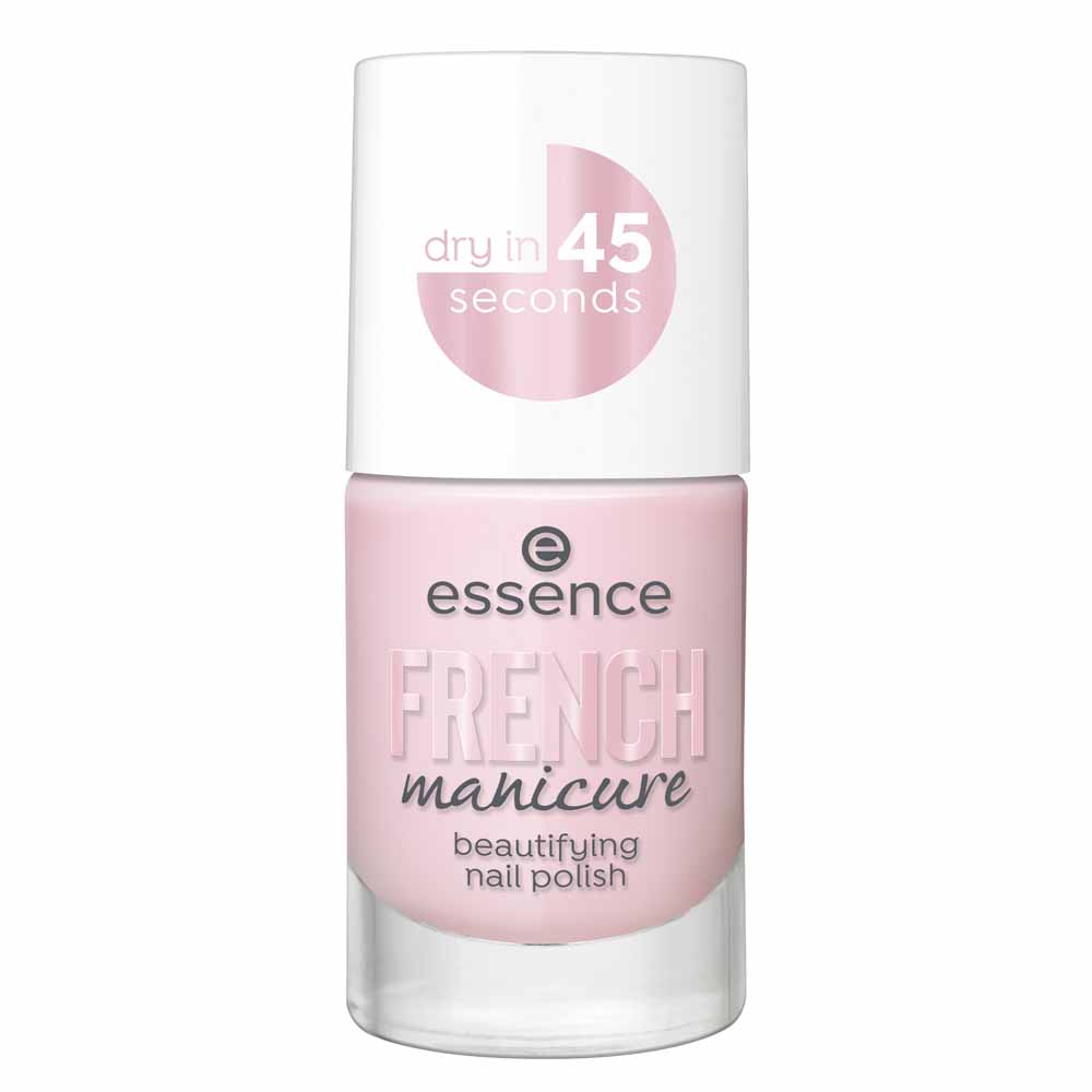 Essence French Manicure Beautifying Nail Polish 04  - wilko Give nails a fantastic French makeover with this beautifying nail polish by essence. Designed to help you get beautiful and manicured nails, the soft nail polishes are available in three subtle colours. The vibrant shades like white, light apricot and delicate pink give your nails a natural French look with a radiant shine. The 45-sec quick-drying nail polish is perfect for gorgeous, pampered-looking nails. Shade:04. Essence French Manicure Beautifying Nail Polish 04