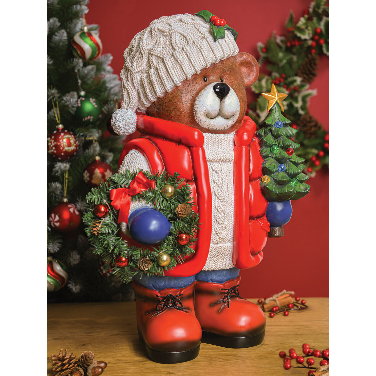 Red Christmas Traditional Bear Decoration Ornament Image 2