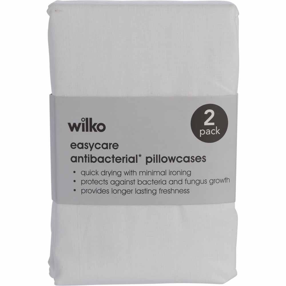 Wilko White Anti-Bacterial Housewife Pillowcases 2 Pack Image 6