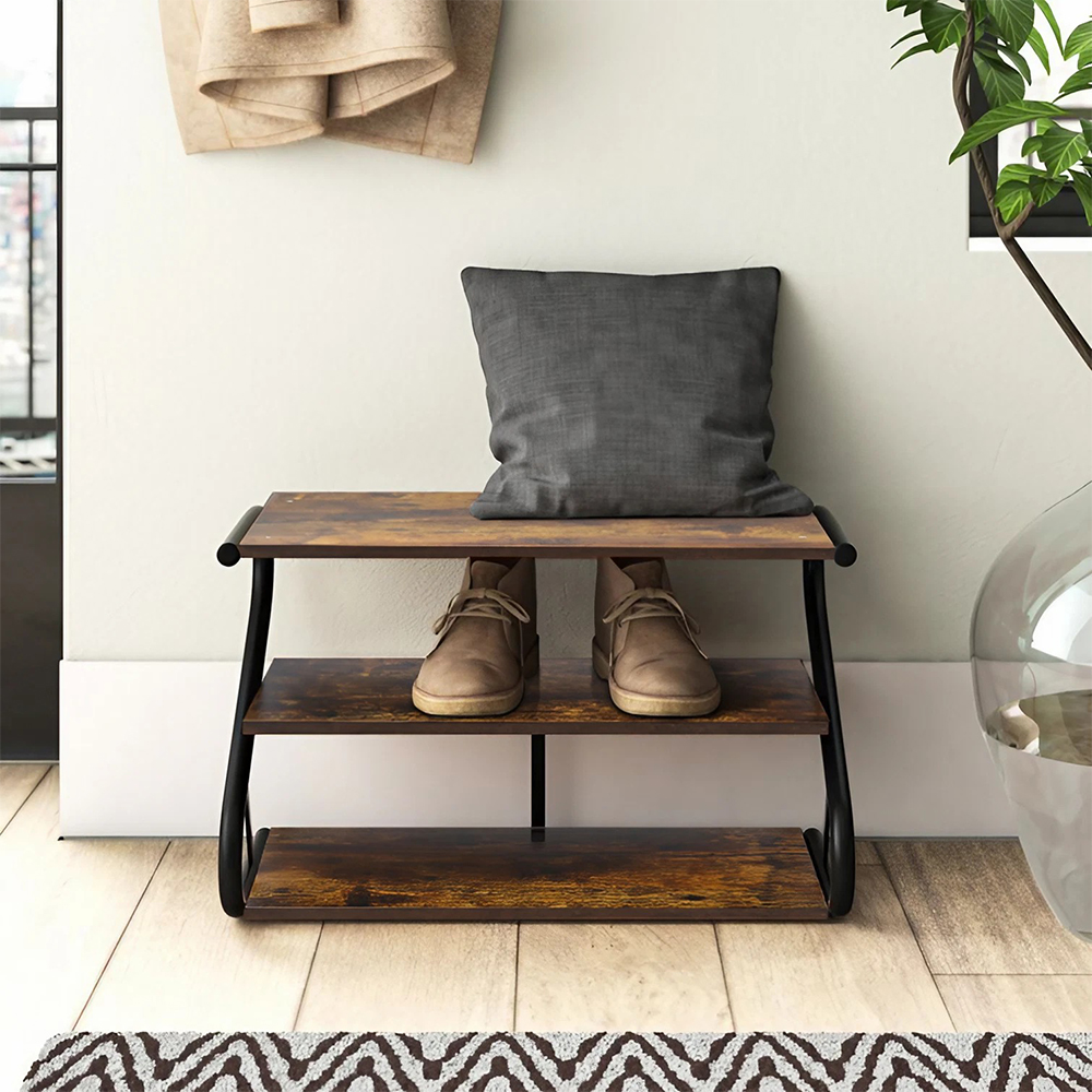 Living and Home 3Tier Rustic Brown S Frame Shoe Rack Wilko