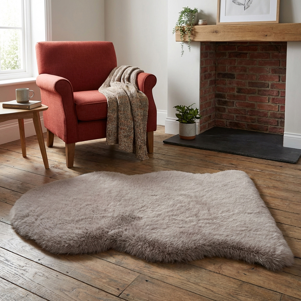Luxury Faux Fox Fur Rug - Pebble Image 4