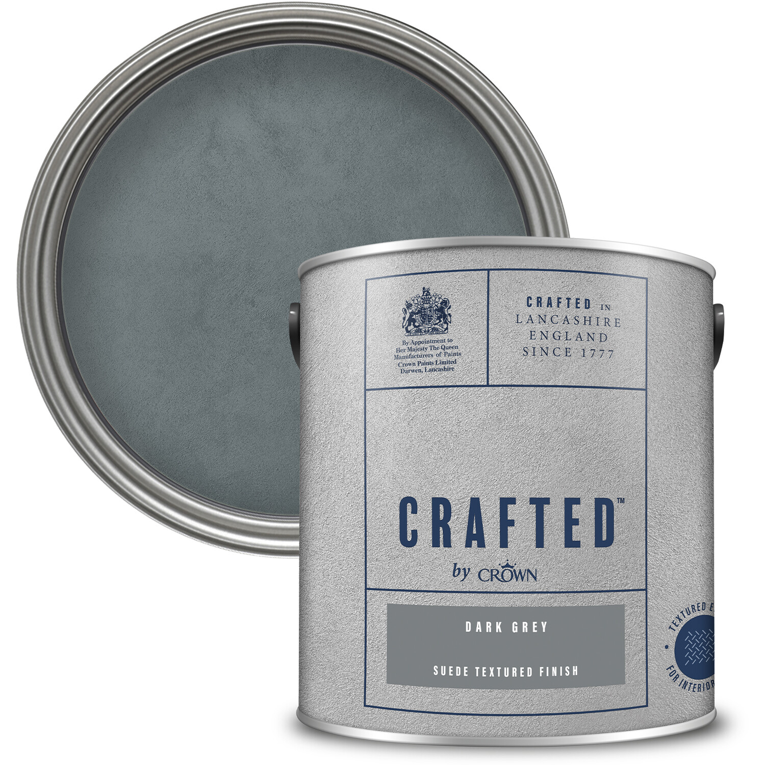 Crown Crafted Walls Dark Grey Suede Textured Finish Paint 2.5L Image 1