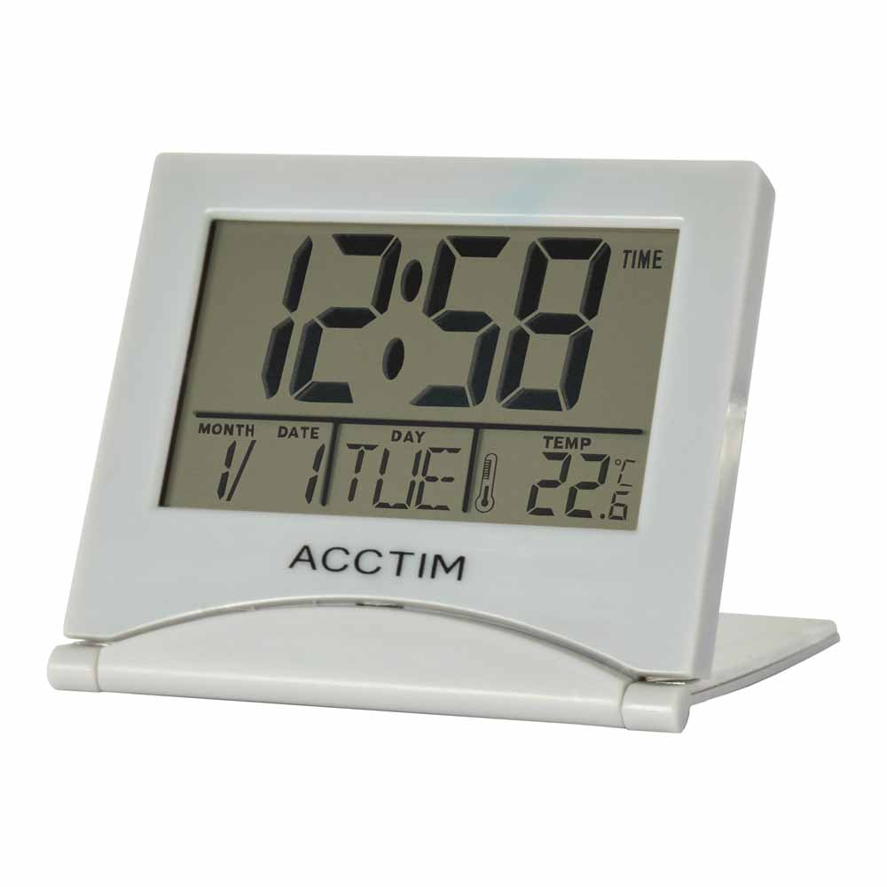 Acctim Mini Flip LCD Travel Alarm Clock Silver Wilko