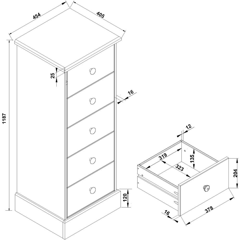 Core Products Cotswold 5 Drawer Pine Narrow Chest of Drawers Image 7