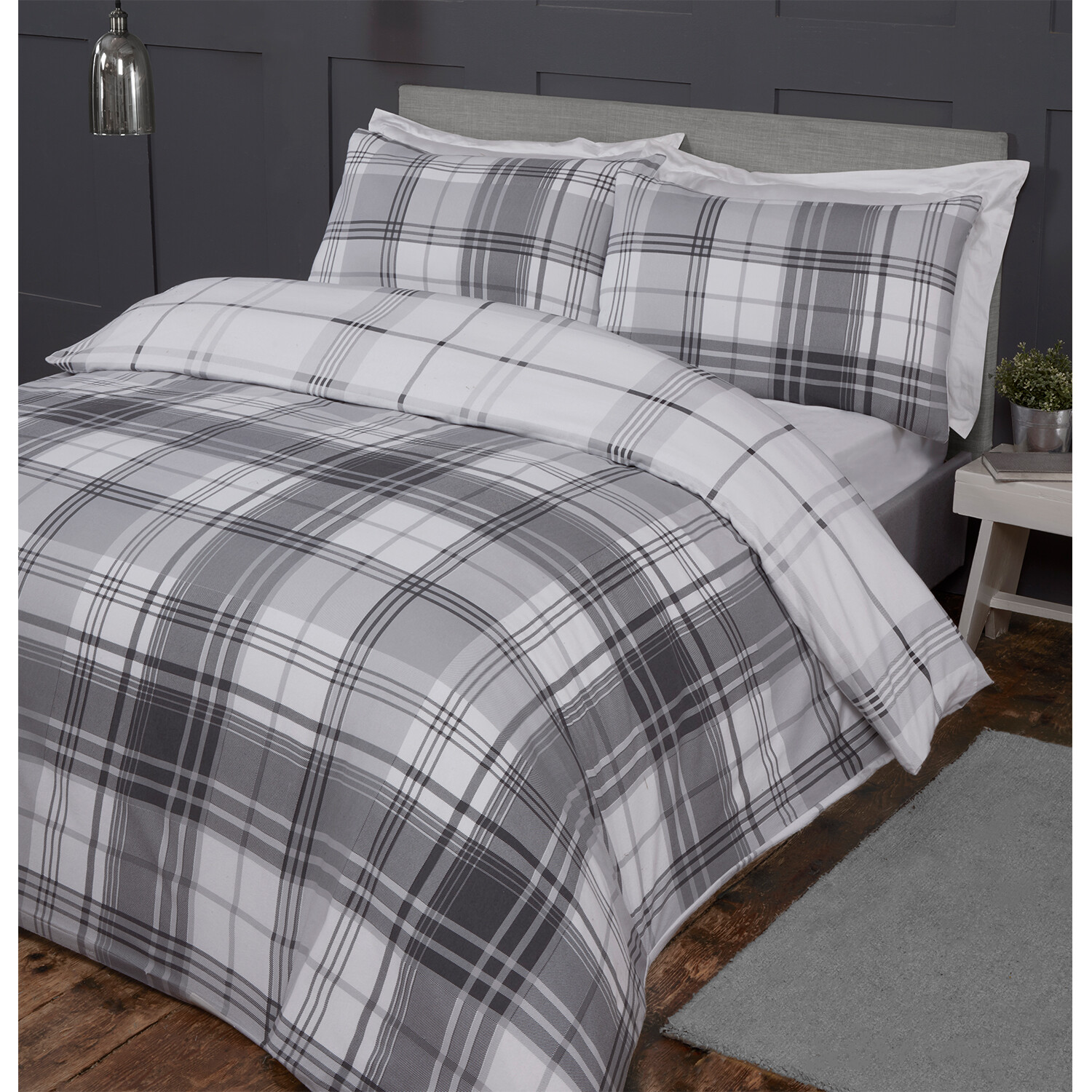 Divante Hamilton Super King Grey Check Duvet Set Image 2