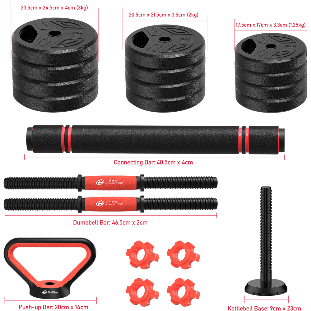 Rattrix Red Adjustable Dumbbell Weight Set 25kg with Barbell Connecting Bar Image 3
