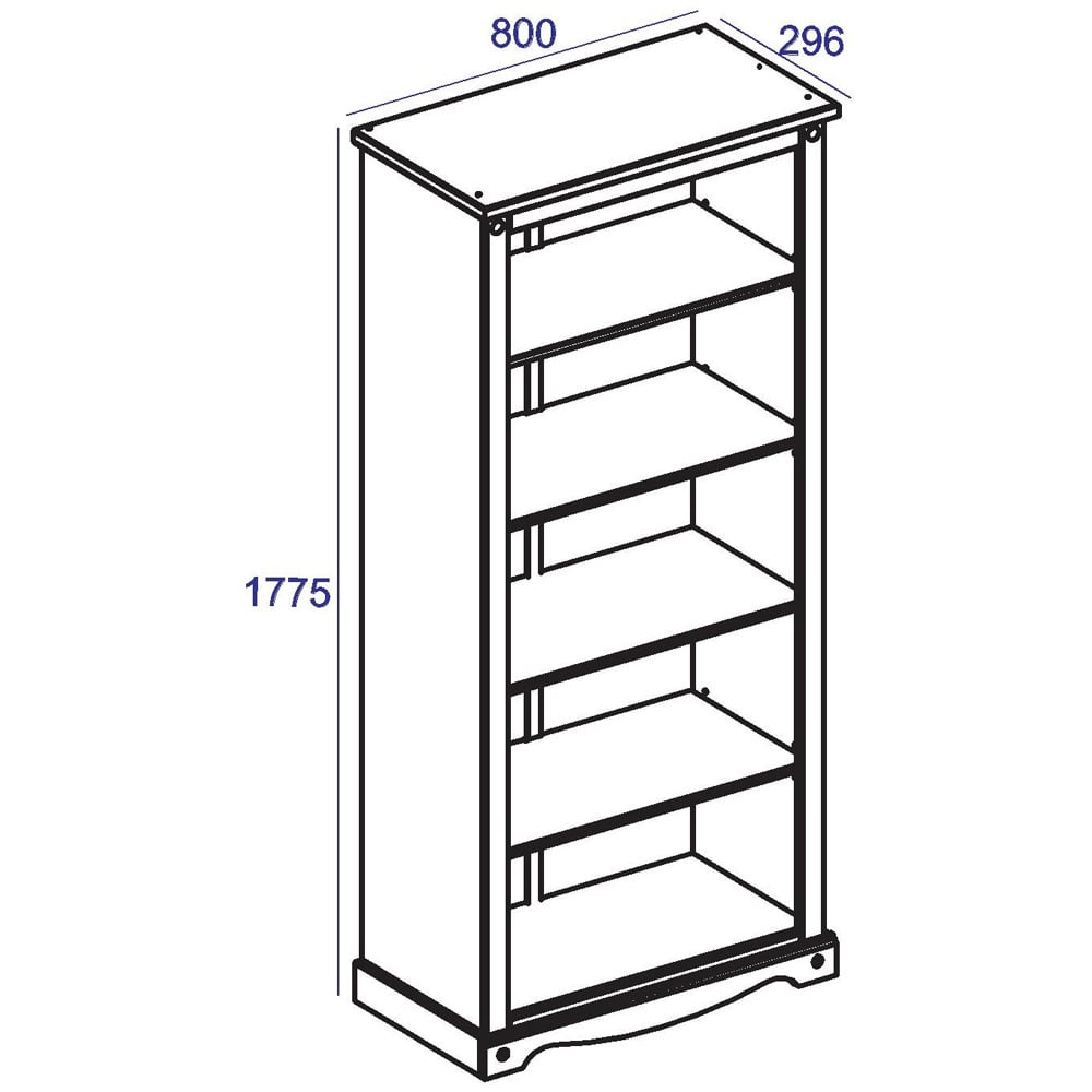 Corona 5 Shelf Grey Washed Wax Finish Tall Bookcase Image 6