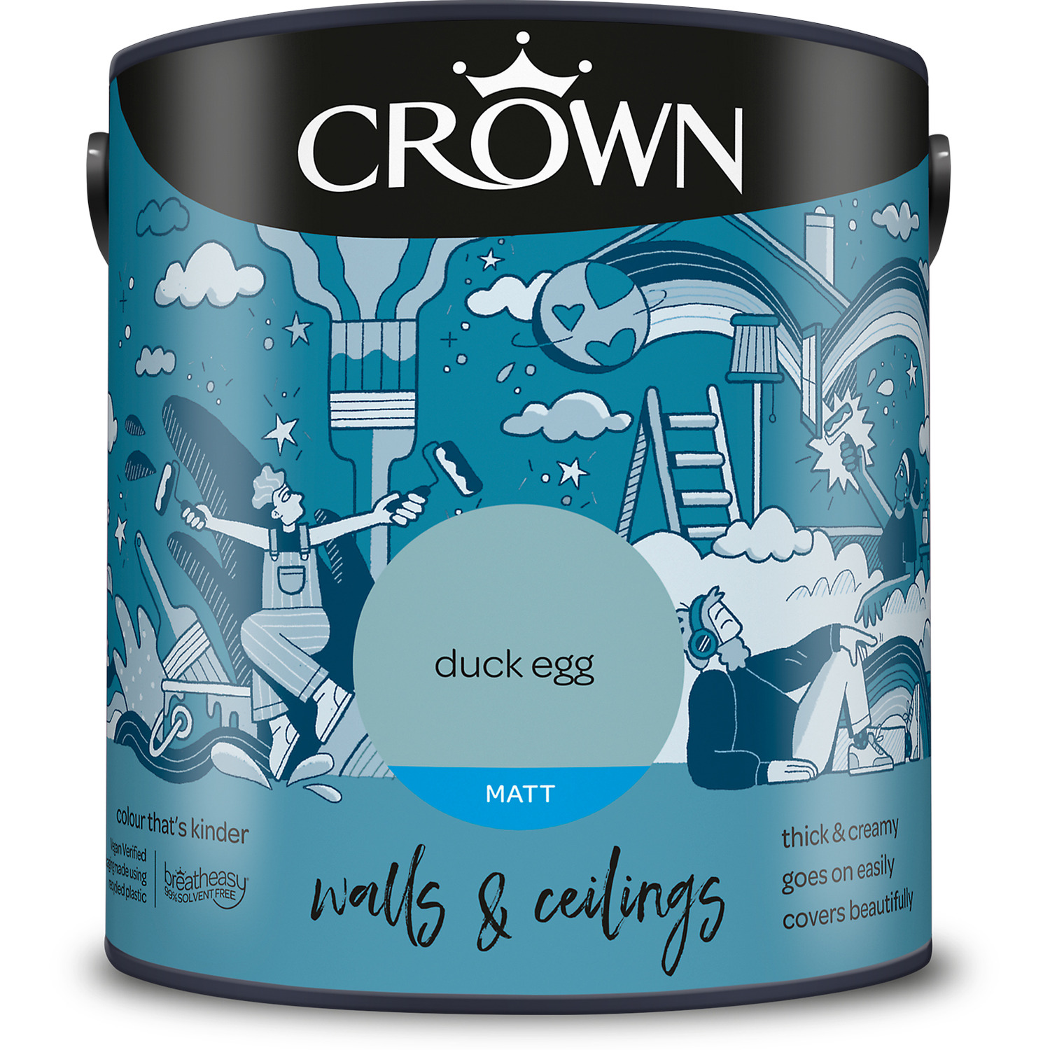 Crown Wall and Ceilings Duck Egg Matt Emulsion 2.5L Image 2