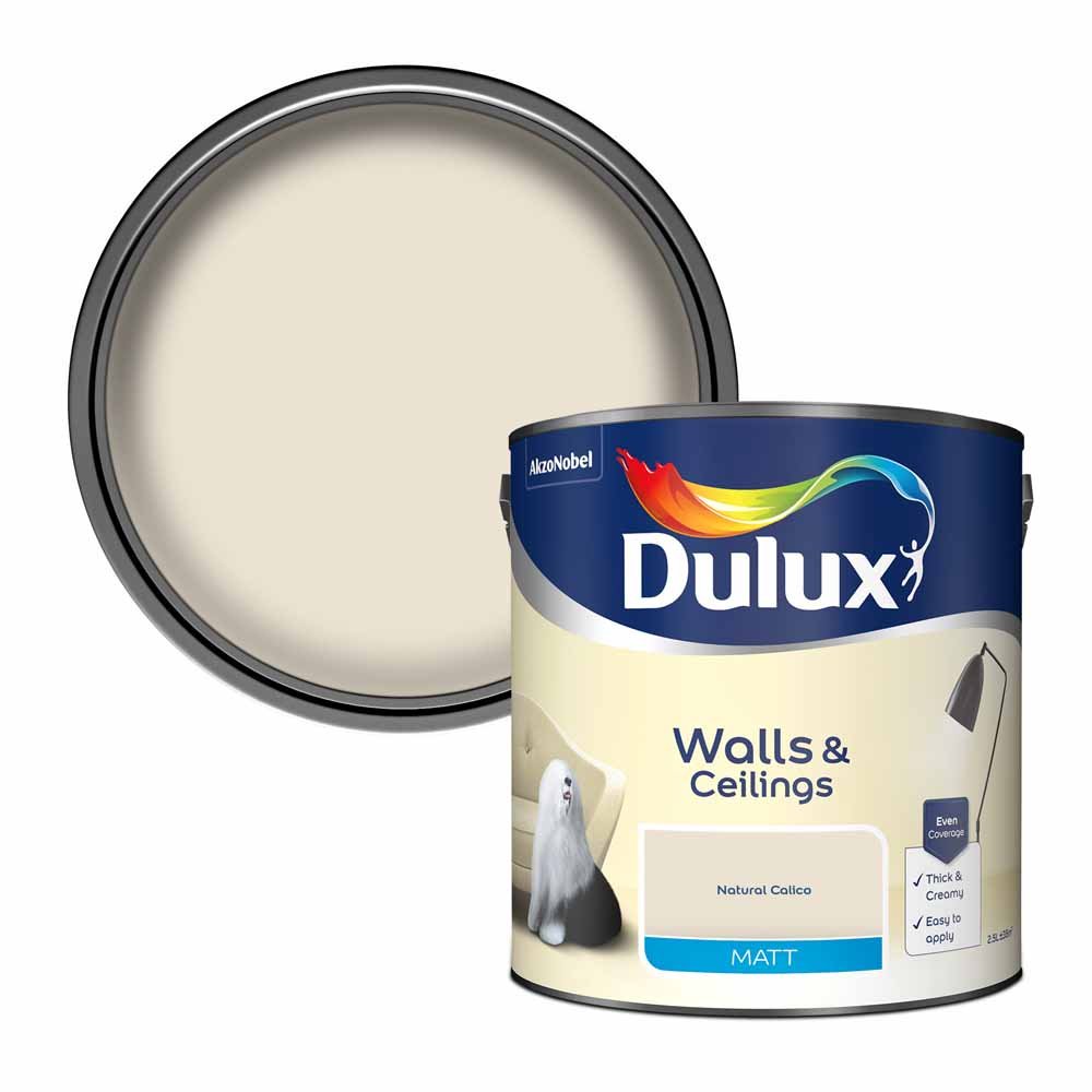Dulux Walls & Ceilings Natural Calico Matt Emulsion Paint 2.5L Image 1