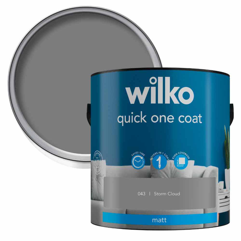 Wilko Quick One Coat Storm Cloud Matt Emulsion Paint 2.5L Image 1