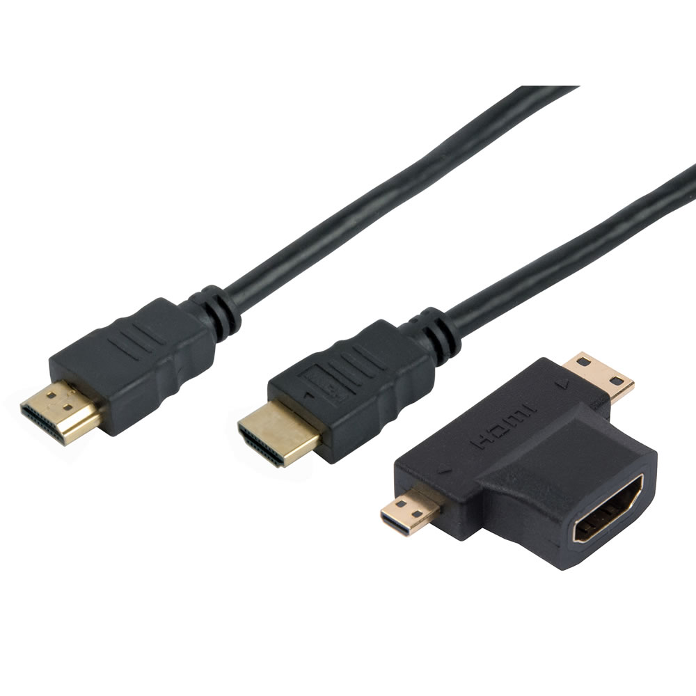 Wilko 1m HDMI Cable with Mini / Micro HDMI Adaptor Image 1