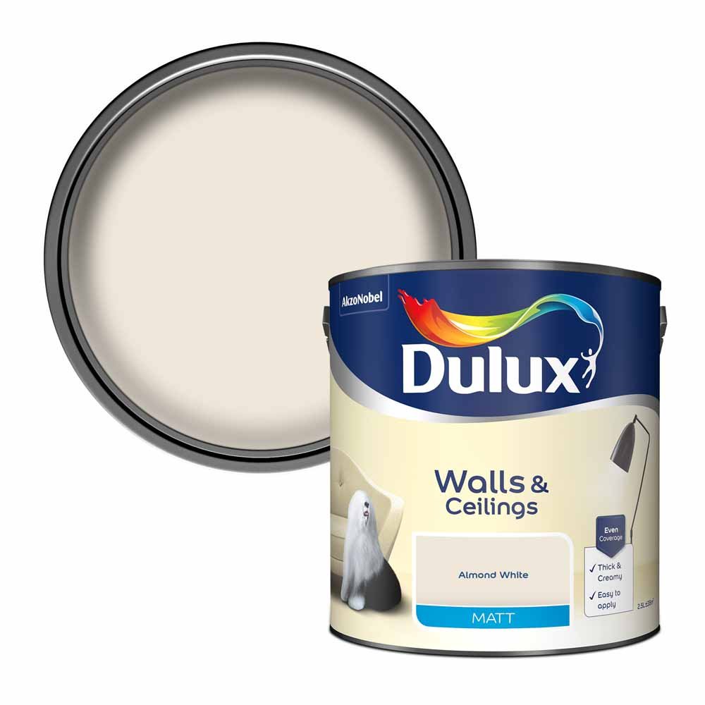 Dulux Walls & Ceilings Almond White Matt Emulsion Paint 2.5L Image 1