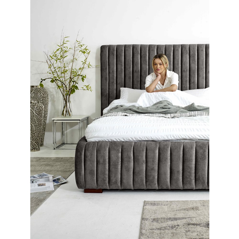 Eleganza The Elite Single Grey Oakland Fabric Bed Frame with Headboard and Footboard Image 3
