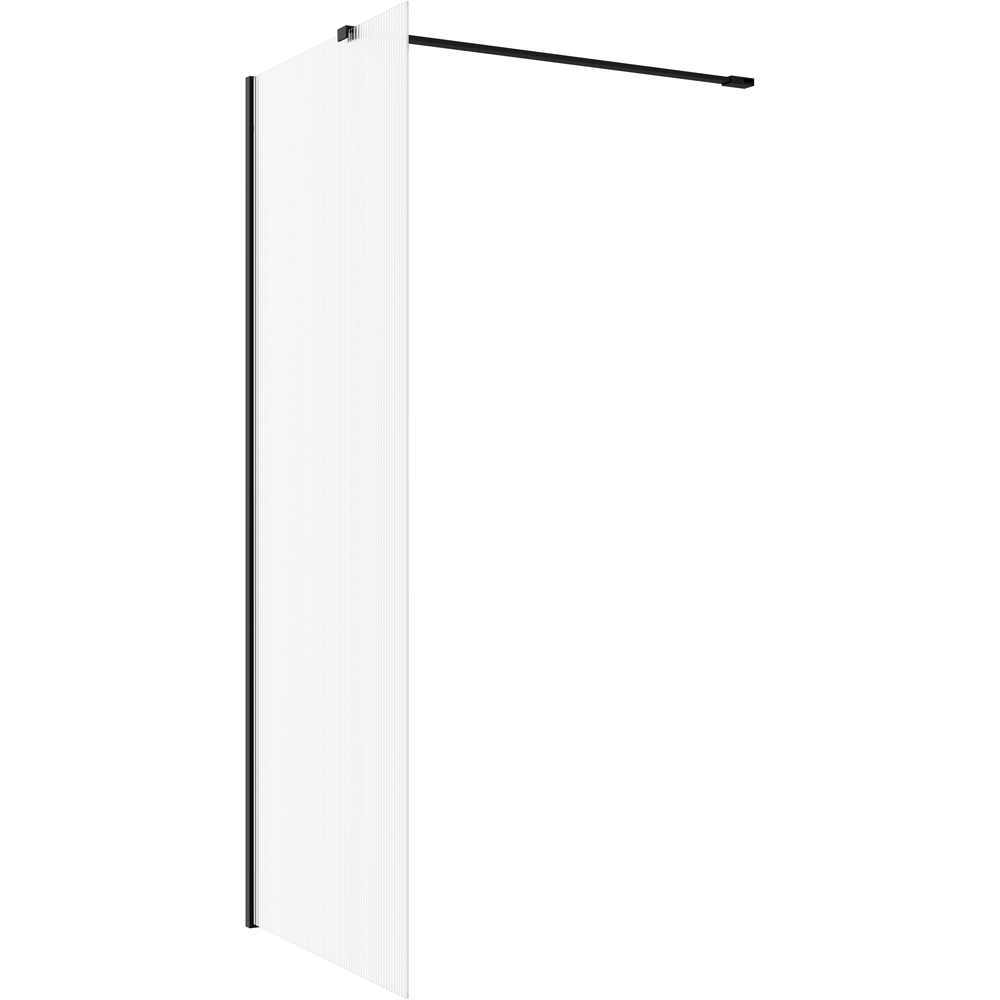 Bathstore Nero Fluted Glass Wetroom Shower Panel with Matt Black Profile and Side Arm 900mm Image 3