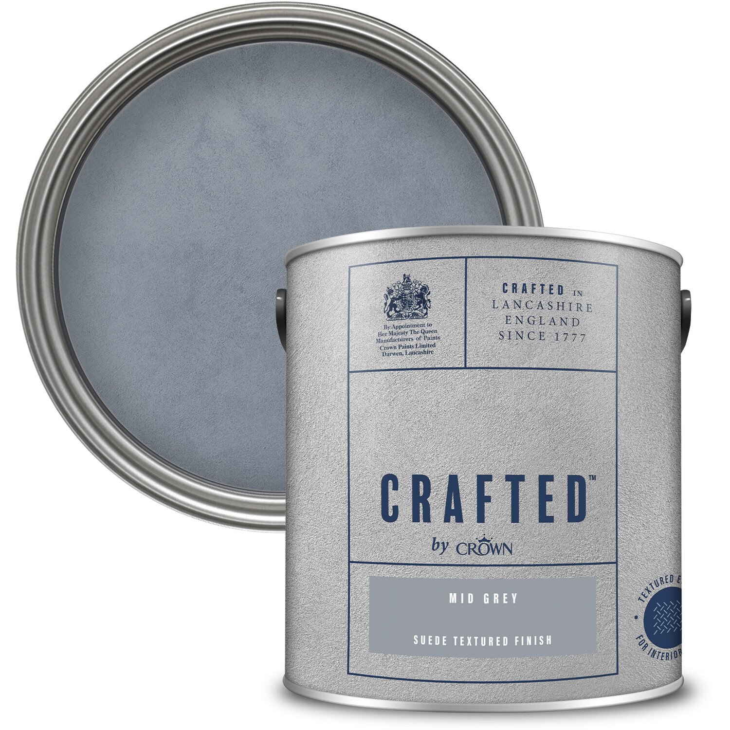 Crown Crafted Walls Mid Grey Suede Textured Finish Paint 2.5L Image 1