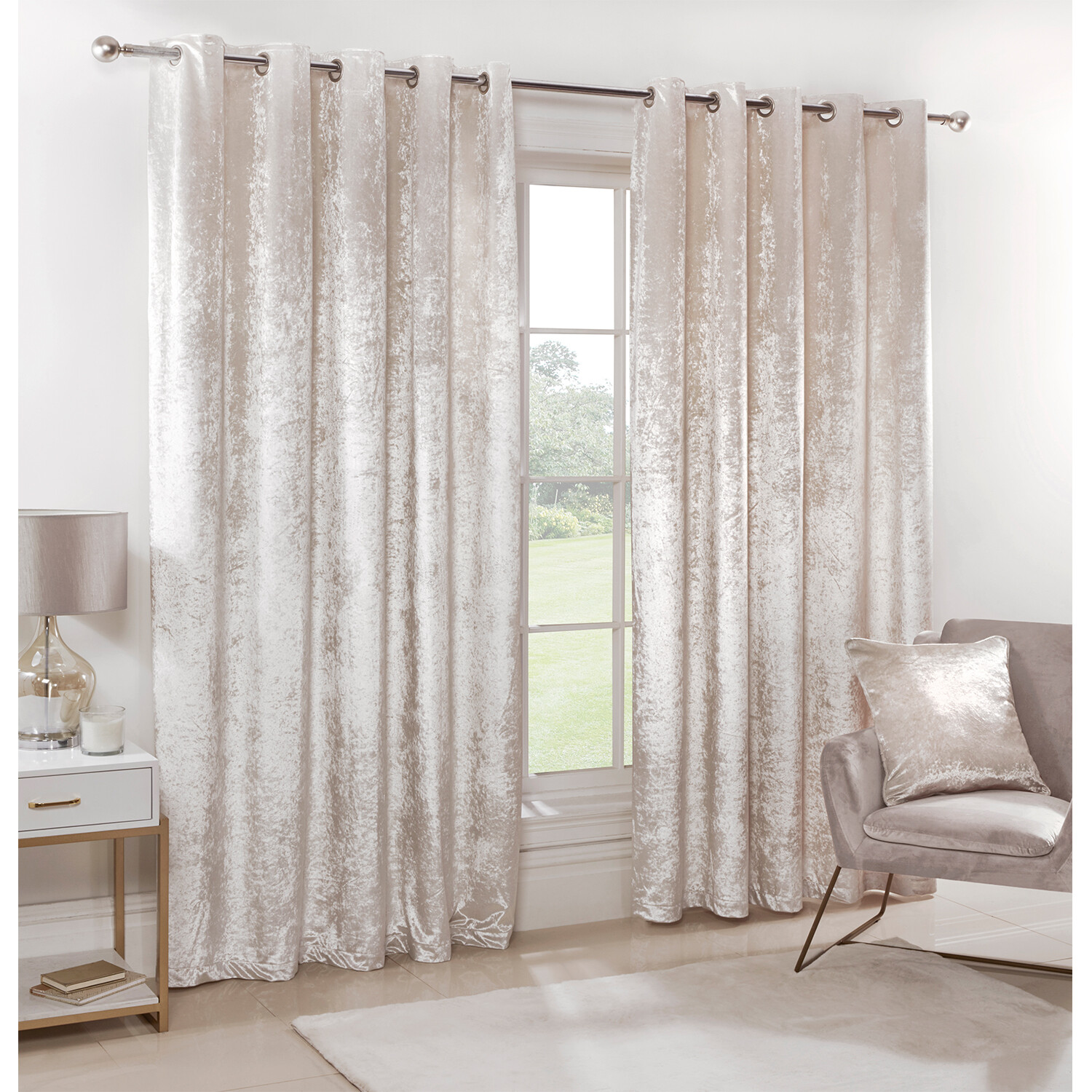 Divante Ivory Crushed Velvet Eyelet Curtains 168 x 229cm Image 6