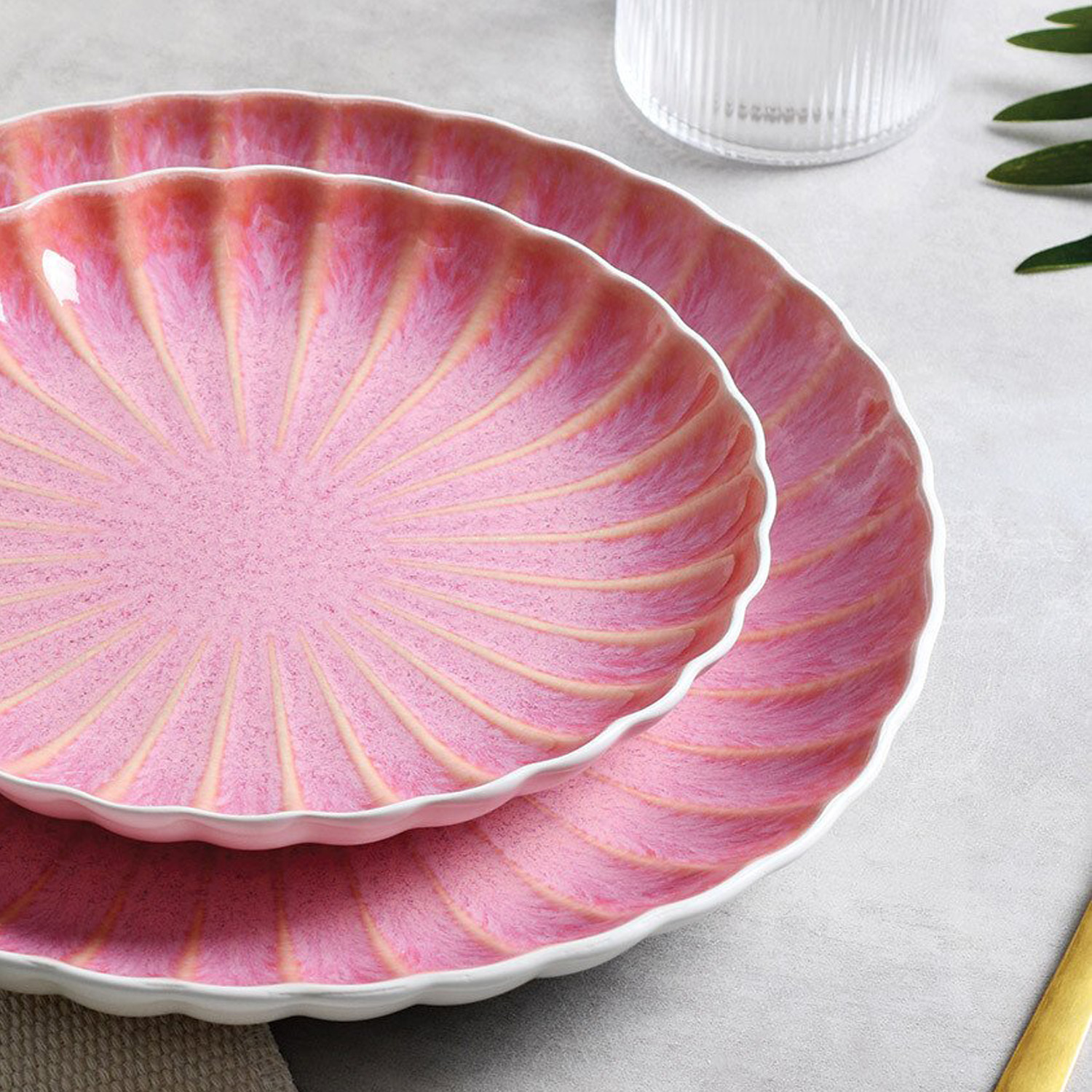 12 Piece Pink Reactive Glaze Dinner Set Pink Image 5
