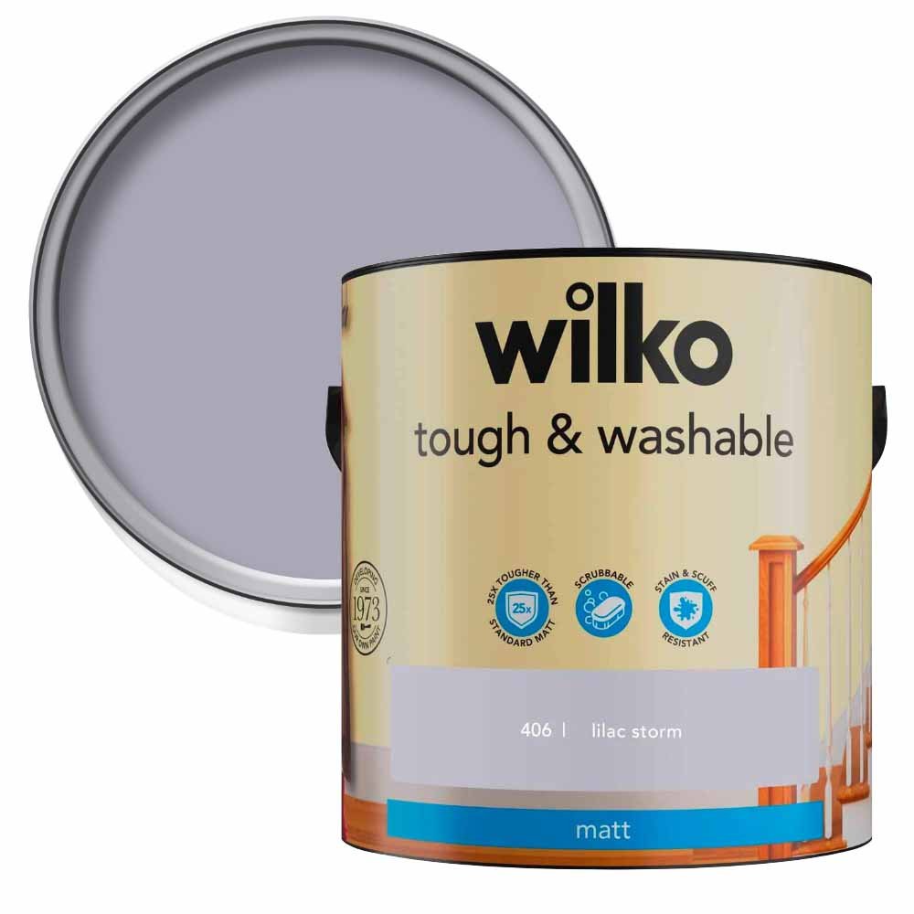 Wilko Tough & Washable Lilac Storm Matt Emulsion Paint 2.5L Image 1