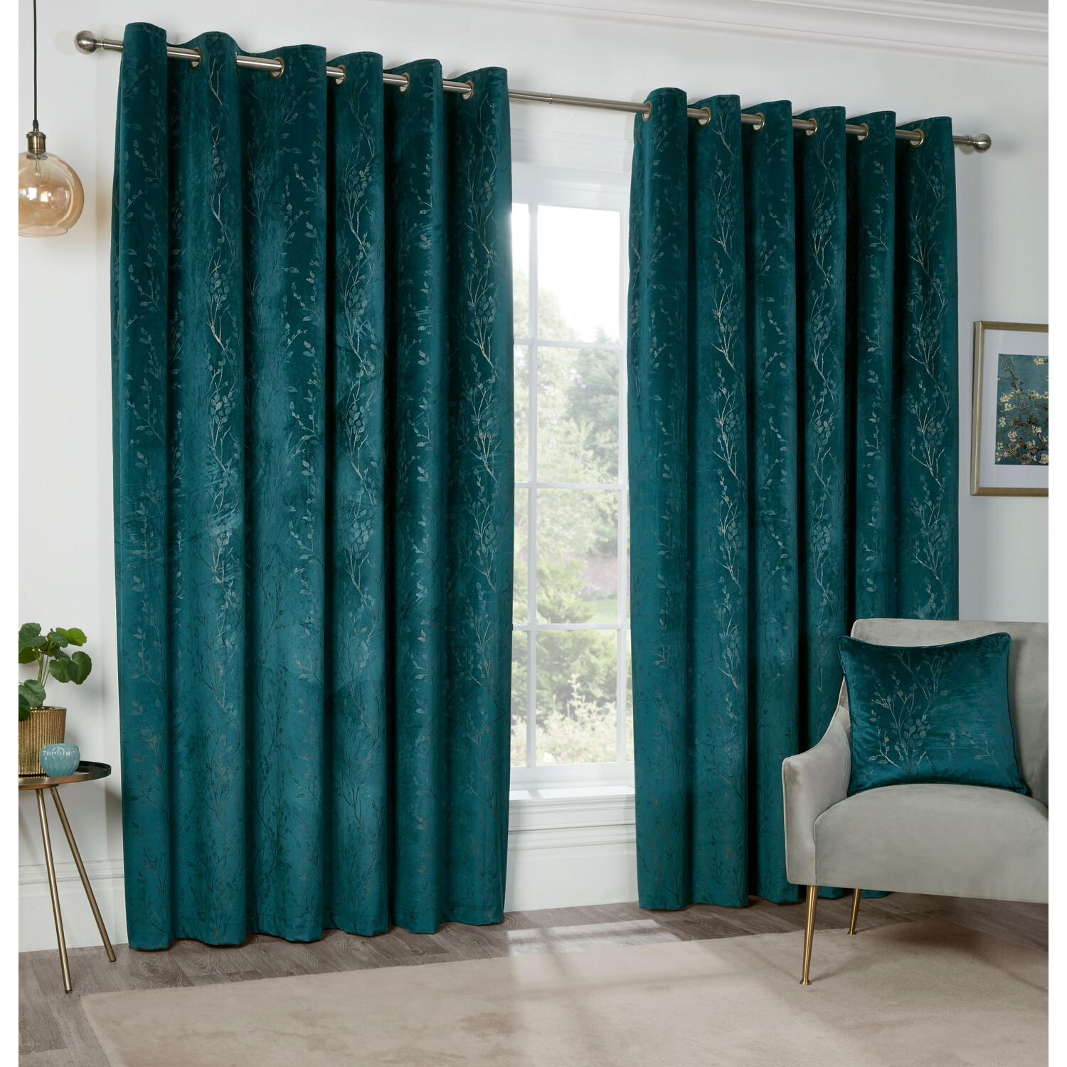 Divante Avery Teal Velvet Eyelet Curtains 229cm Image 2