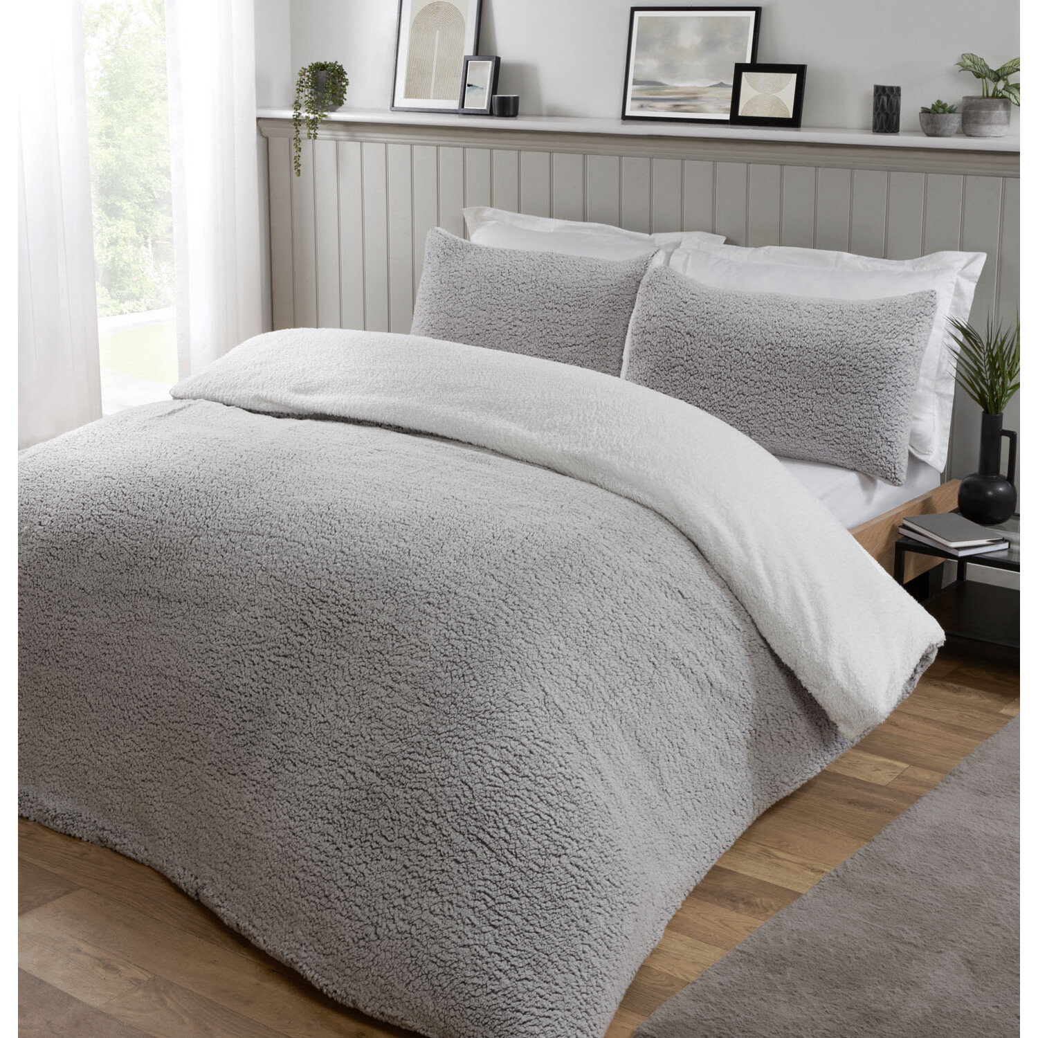 Jasper Marl Fleece Duvet Cover and Pillowcase Set - Grey / Double Image 3