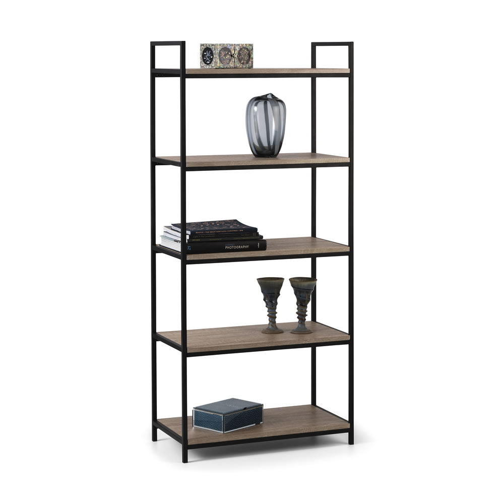 Julian Bowen Tribeca Black Metal and Oak Effect Tall Bookcase Image 2