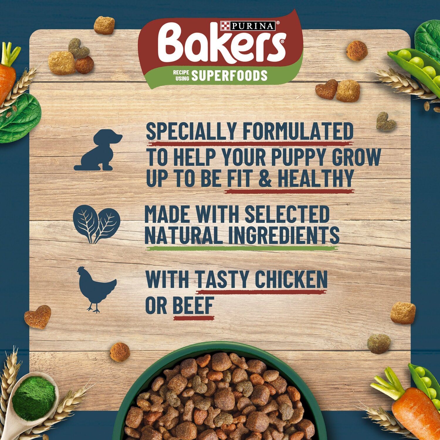 Purina Bakers Chicken and Country Vegetables Dry Puppy Food 2.8kg Image 4