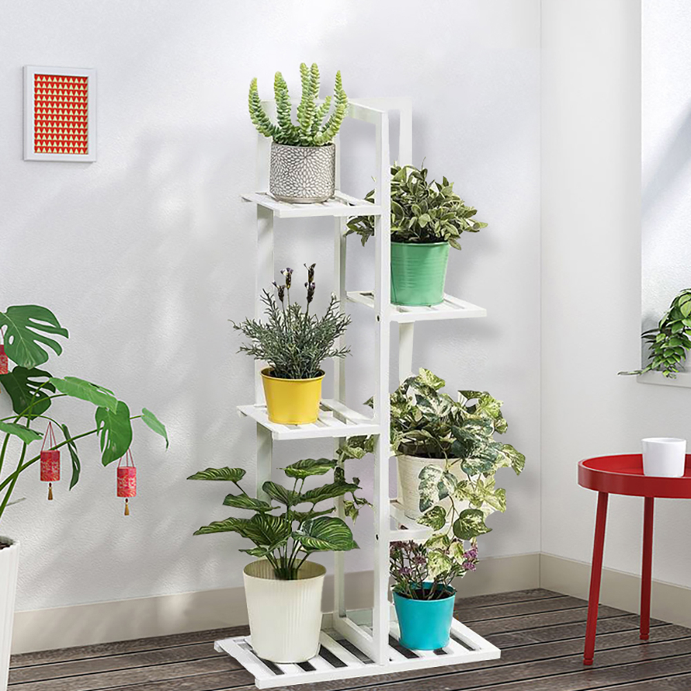 Living and Home Multi Tiered White Wooden Plant Stand Image 4