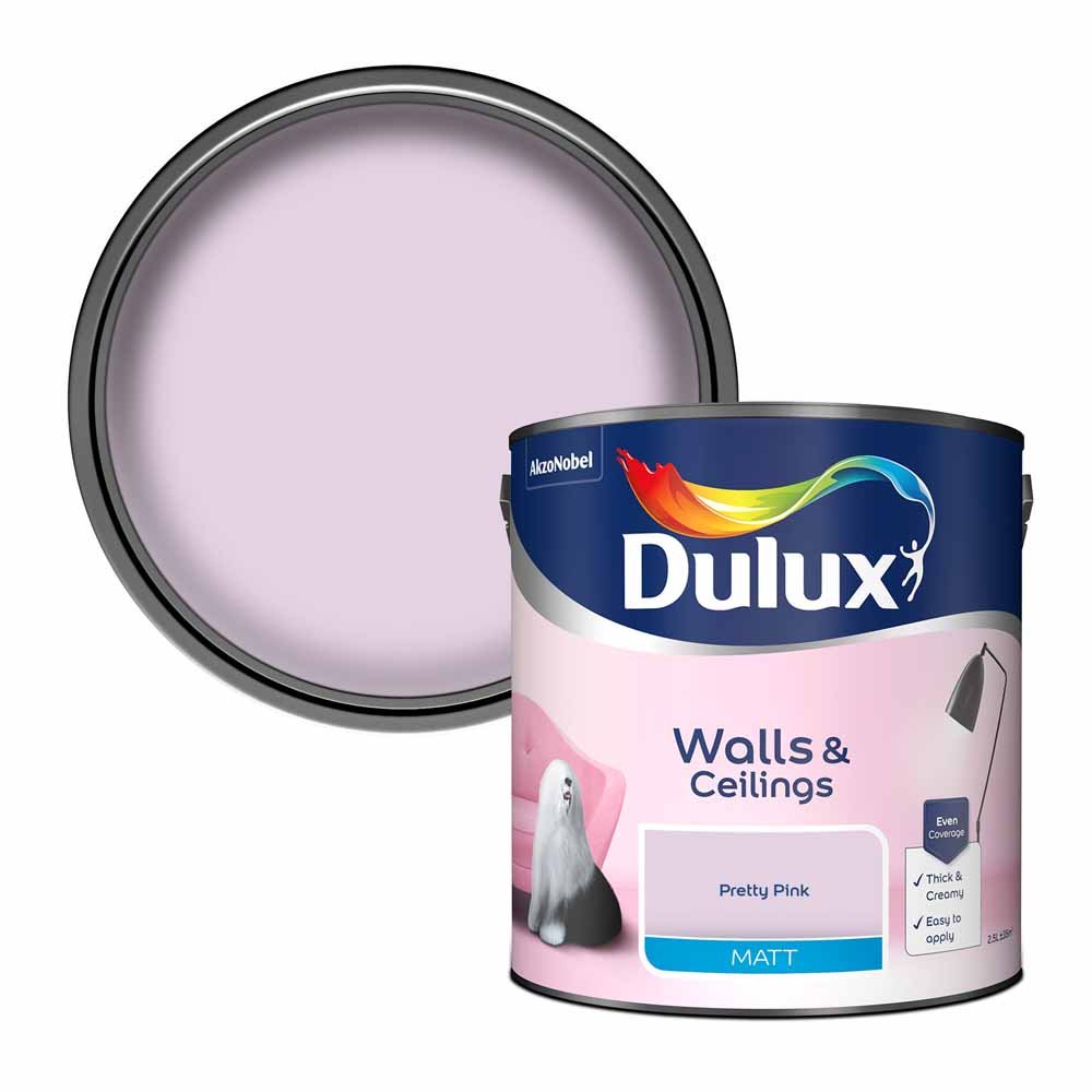 Dulux Walls & Ceilings Pretty Pink Matt Emulsion Paint 2.5L Image 1