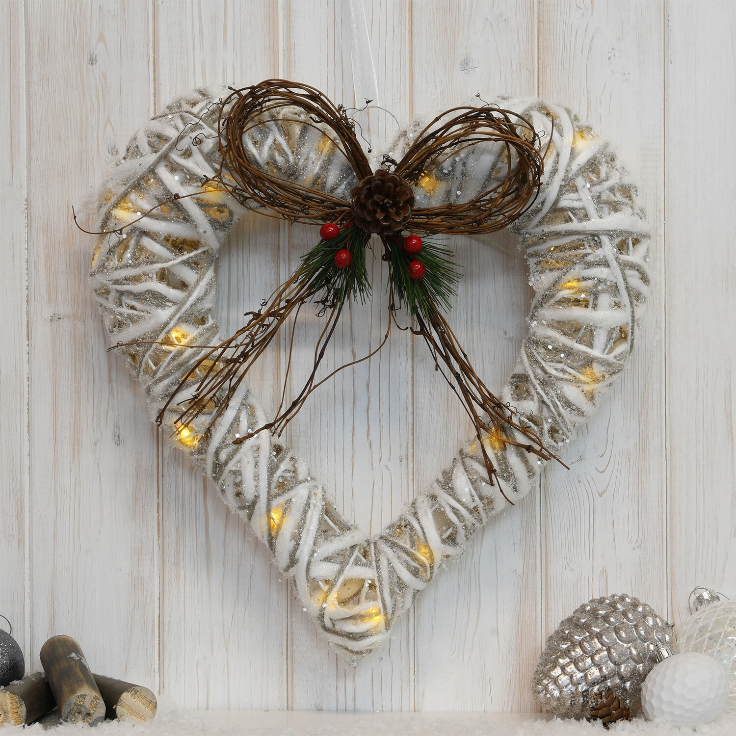Alpine Lodge White LED Rustic Heart Decoration Image 2