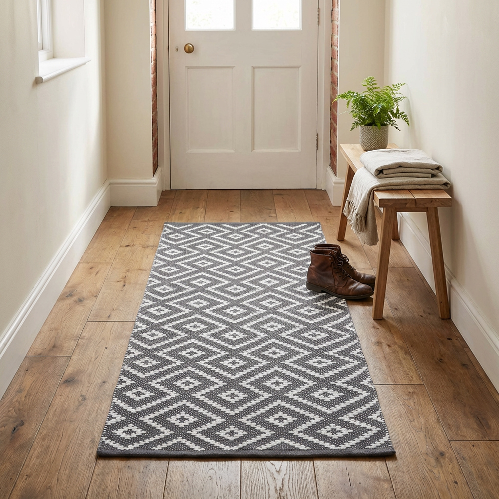 Grey Geo Diamond Runner 130 x 70cm Image 4