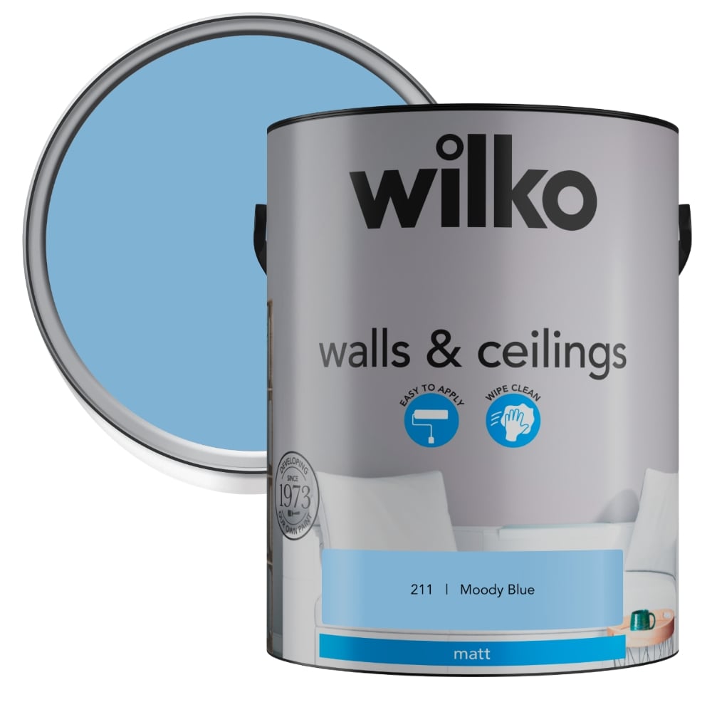 Wilko Walls & Ceilings Moody Blue Emulsion Matt Paint 5L Image 1