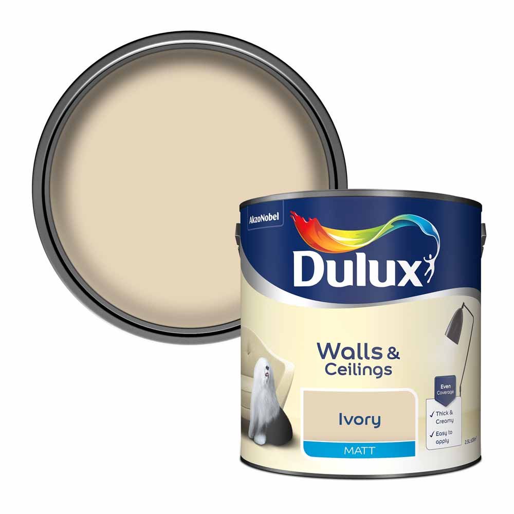Dulux Walls & Ceilings Ivory Matt Emulsion Paint 2.5L Image 1