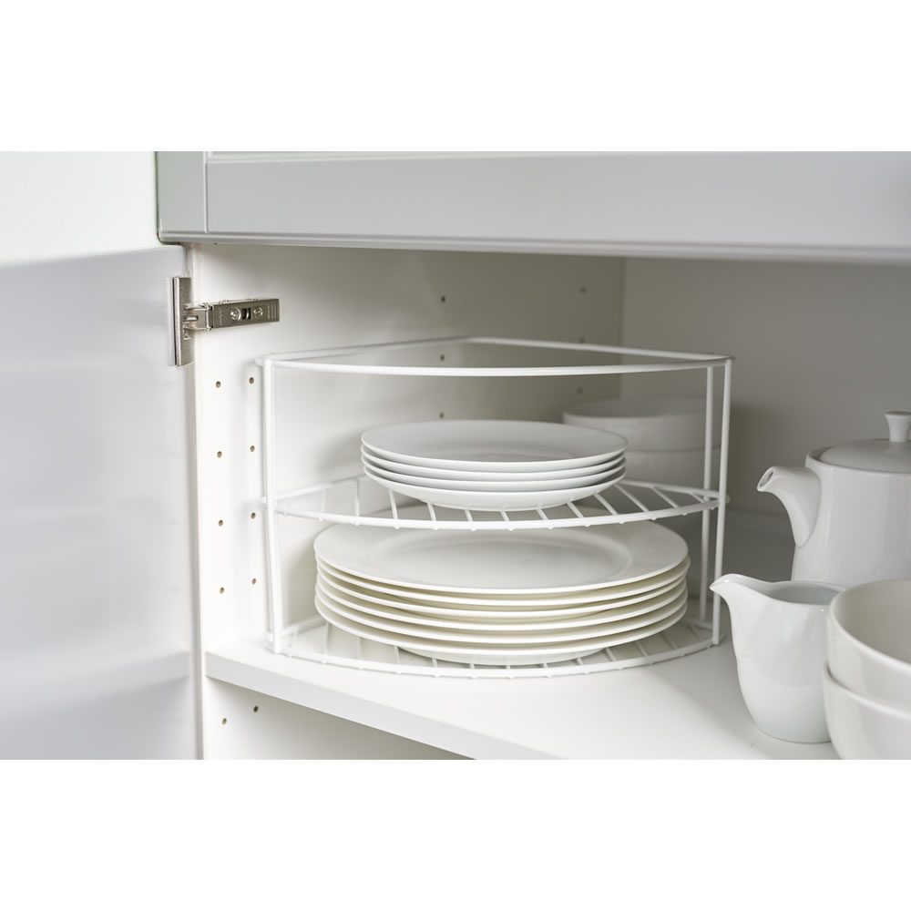 New 3Tier Corner Plate Kitchen Cupboard Organiser Tidy Storage Rack White Coated 