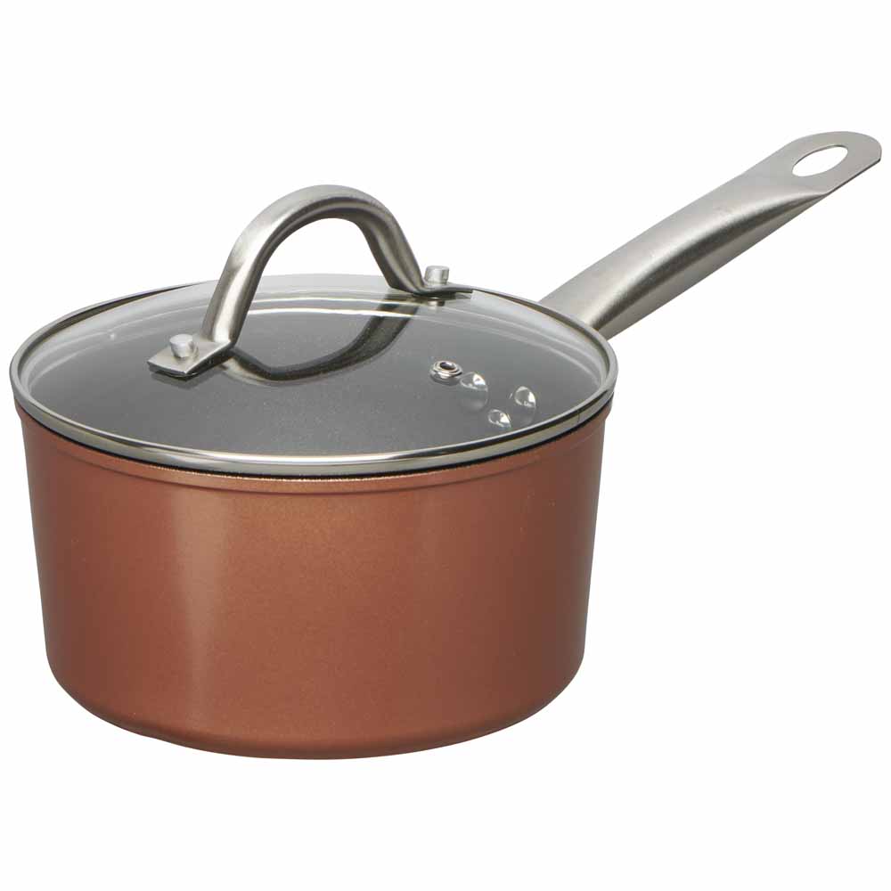 Wilko Copper Effect Shot Blast Saucepan with Lid 18cm Wilko