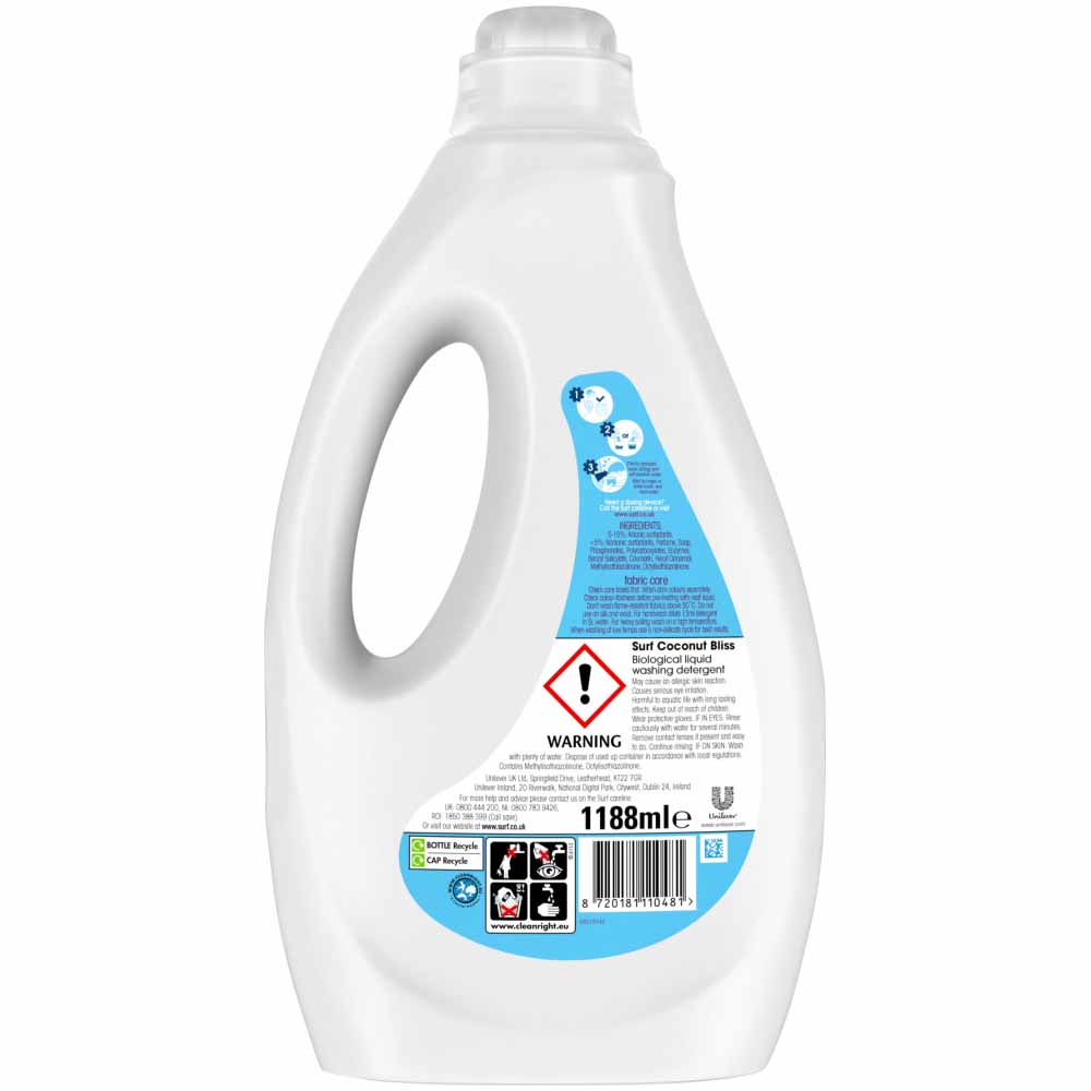 Surf Coconut Bliss Concentrated Liquid Laundry Detergent 44 Washes 1.188L Image 3