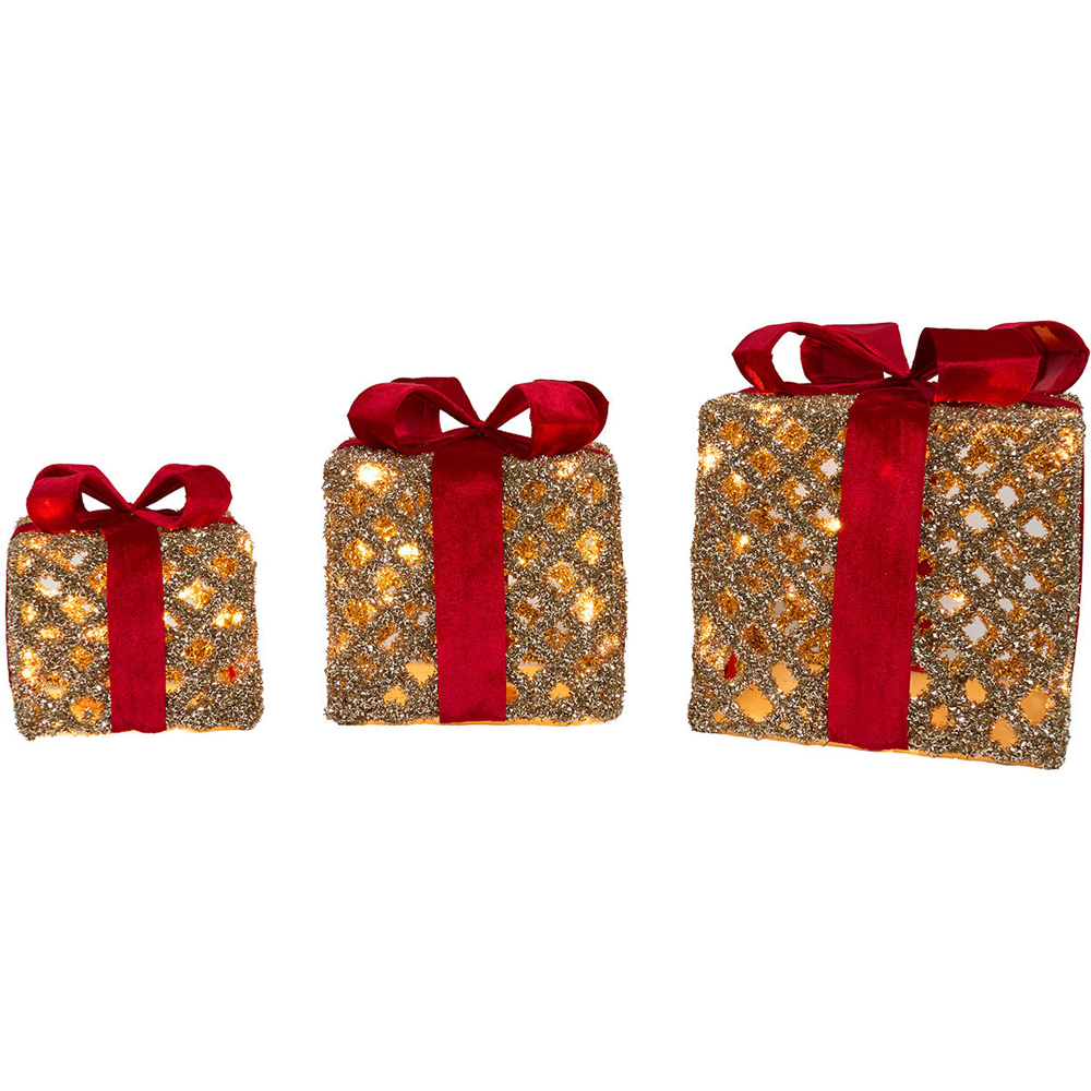 Set of 3 LED Red and Gold Presents Image 5