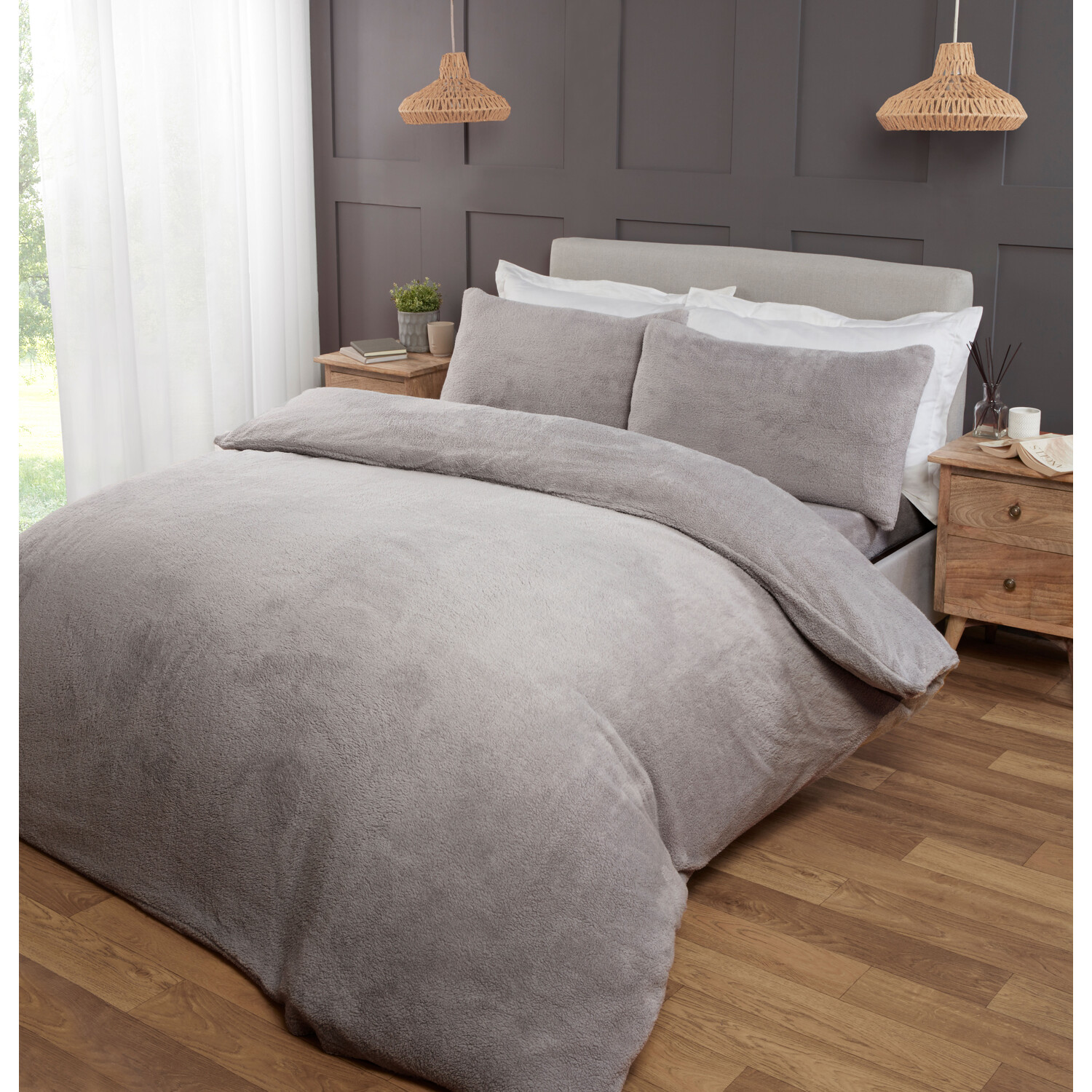 King Size Silver Teddy Fleece Duvet Set Image 2