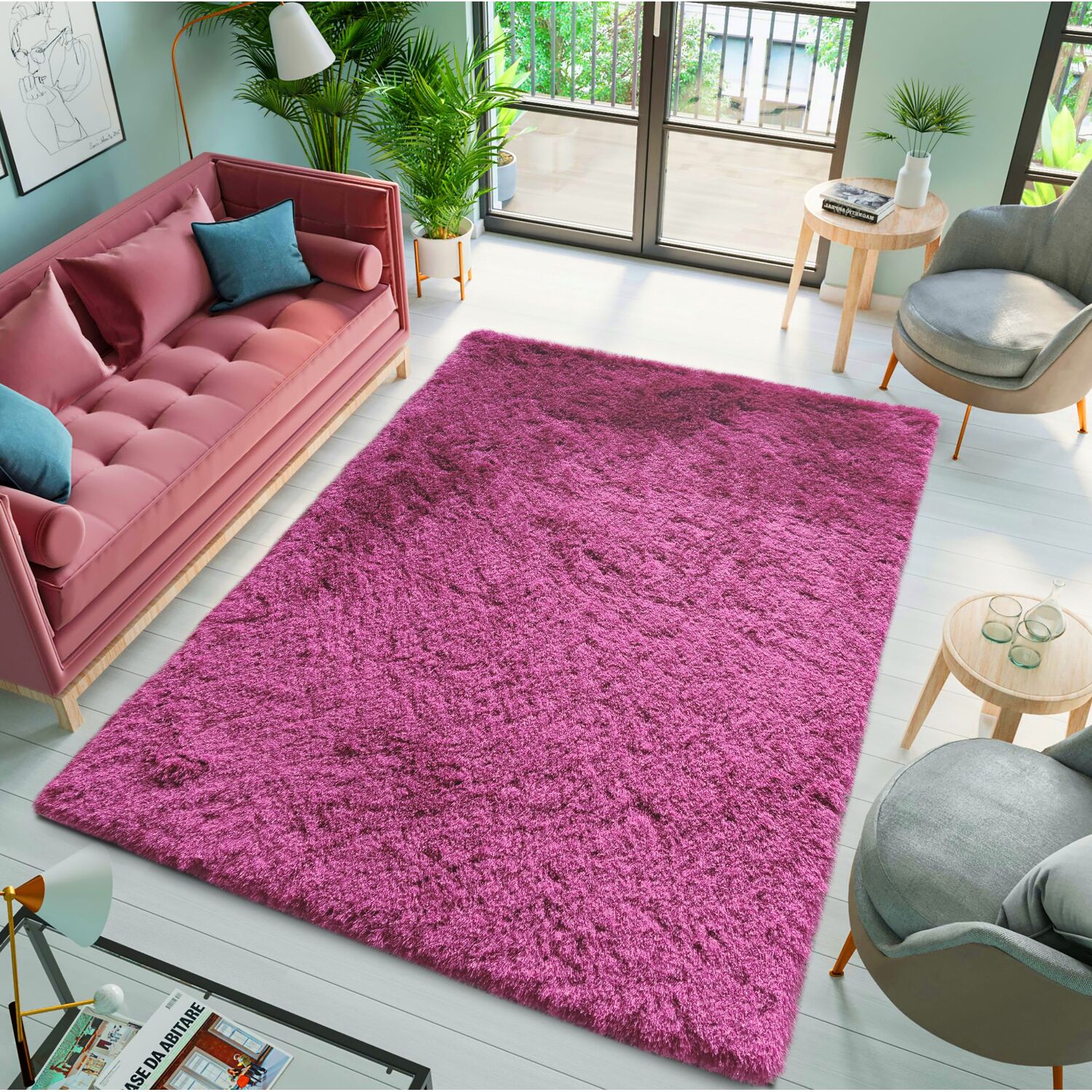 Silky Shaggy Rug - Hot Pink / 170cm Image 2