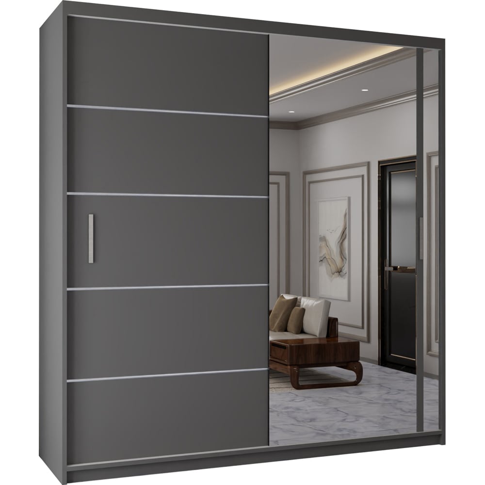 Sliding Wardrobes 4U 2 Sliding Door Grey Modern Wide Mirrored Wardrobe 203cm Image 2
