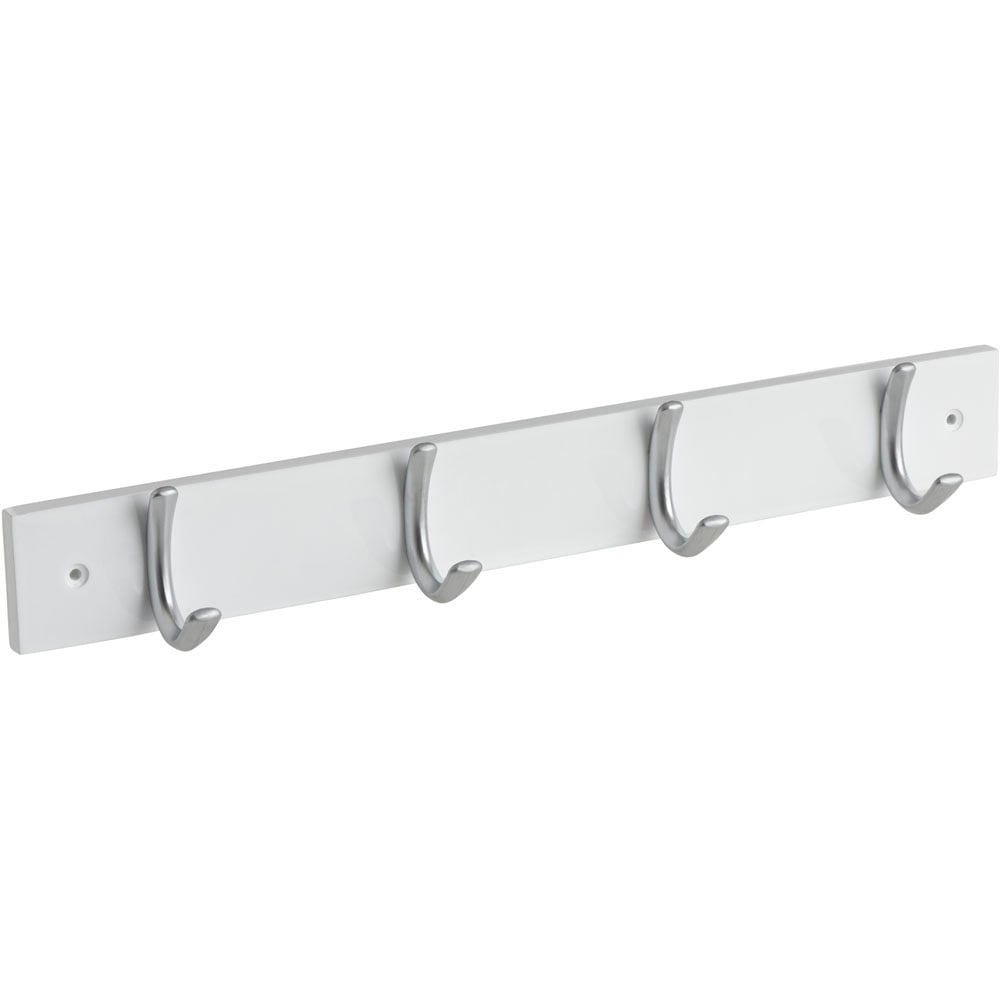 Wilko White and Satin Chrome 4 Hook Coat Rail Image 2