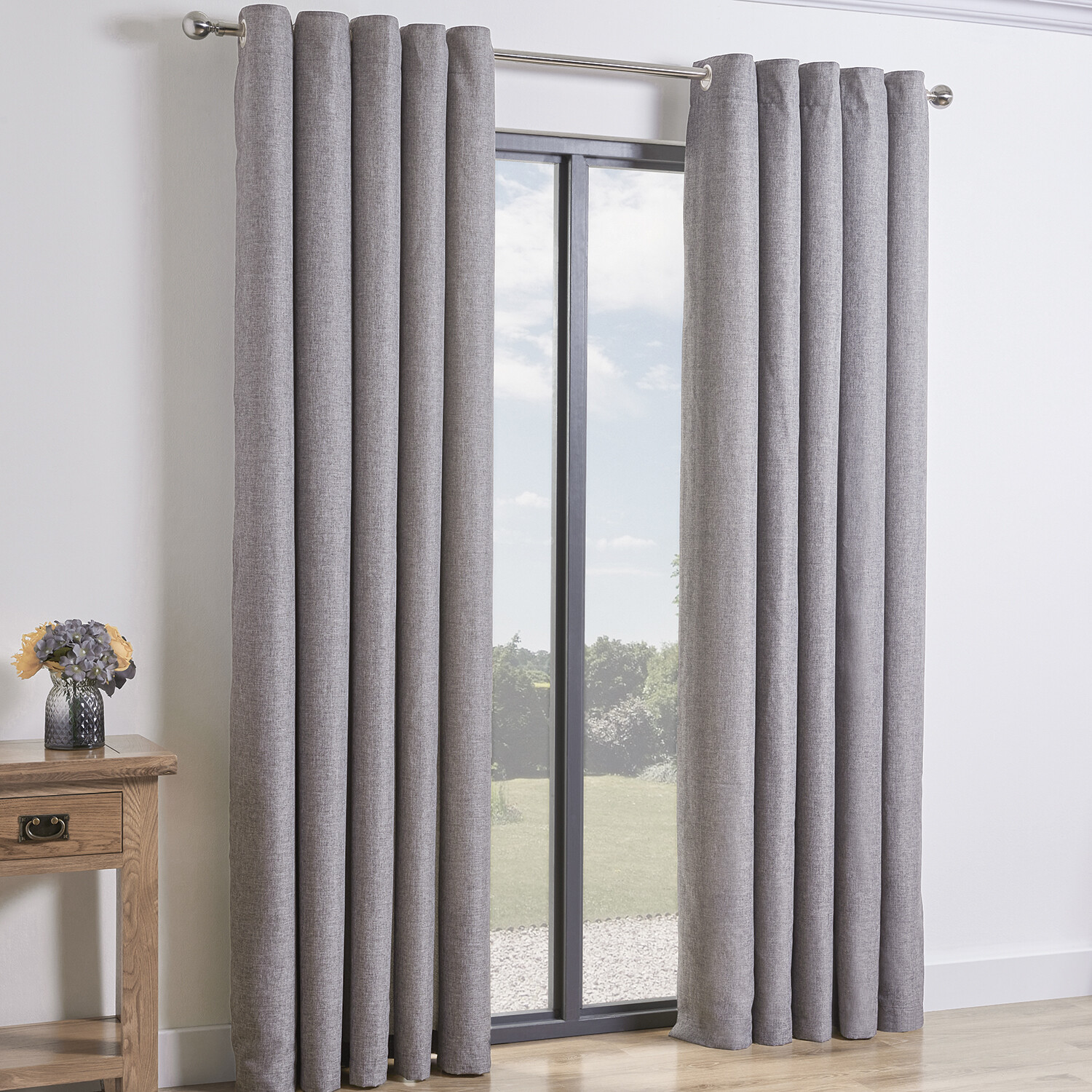 My Home Taylor Silver Blackout Eyelet Curtains 229cm Image