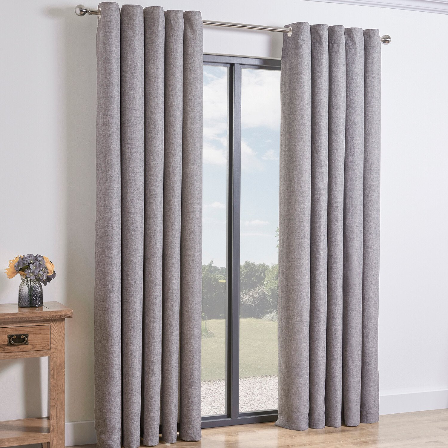 My Home Taylor Silver Blackout Eyelet Curtains 229cm Image