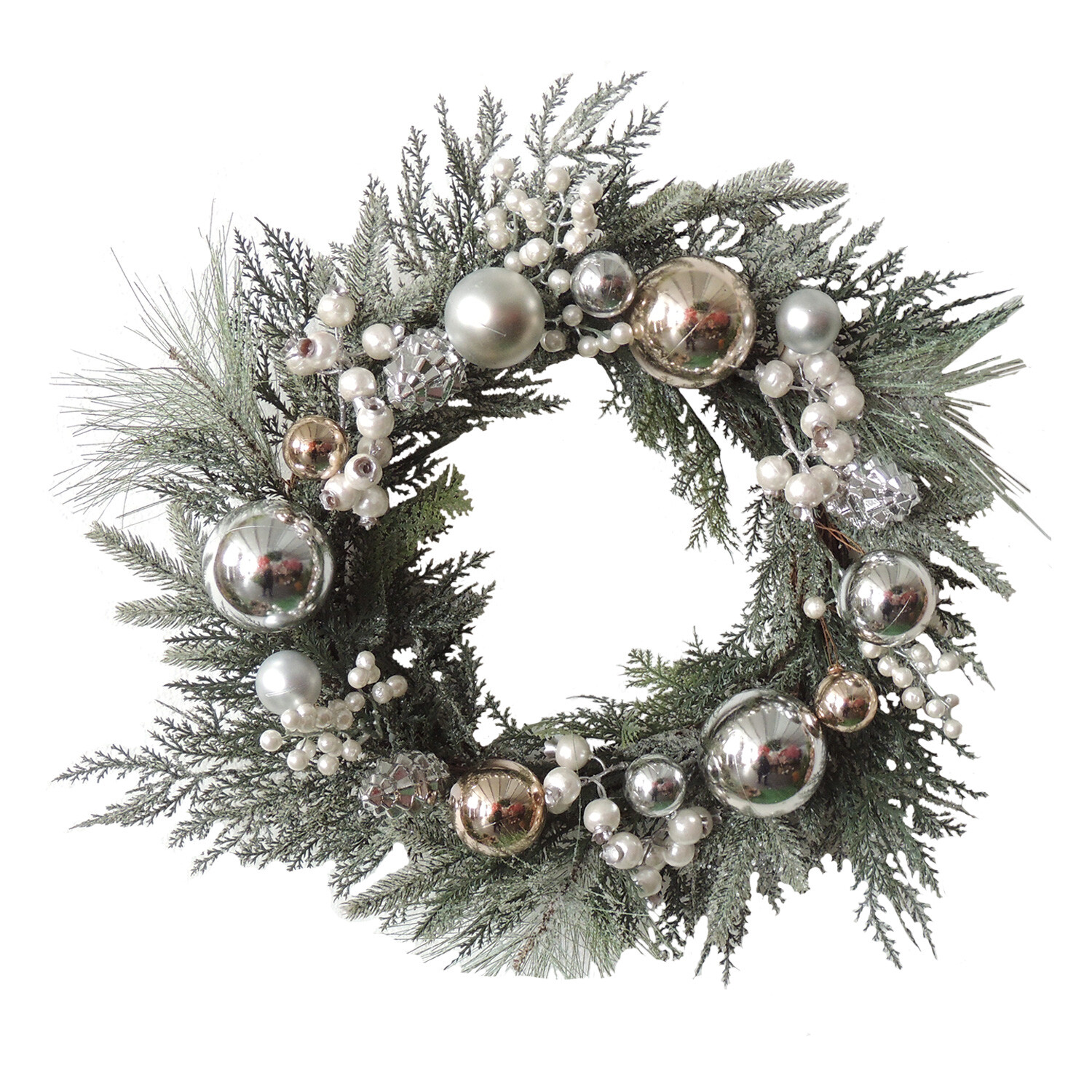 Champagne and Silver Bauble Christmas Wreath Image