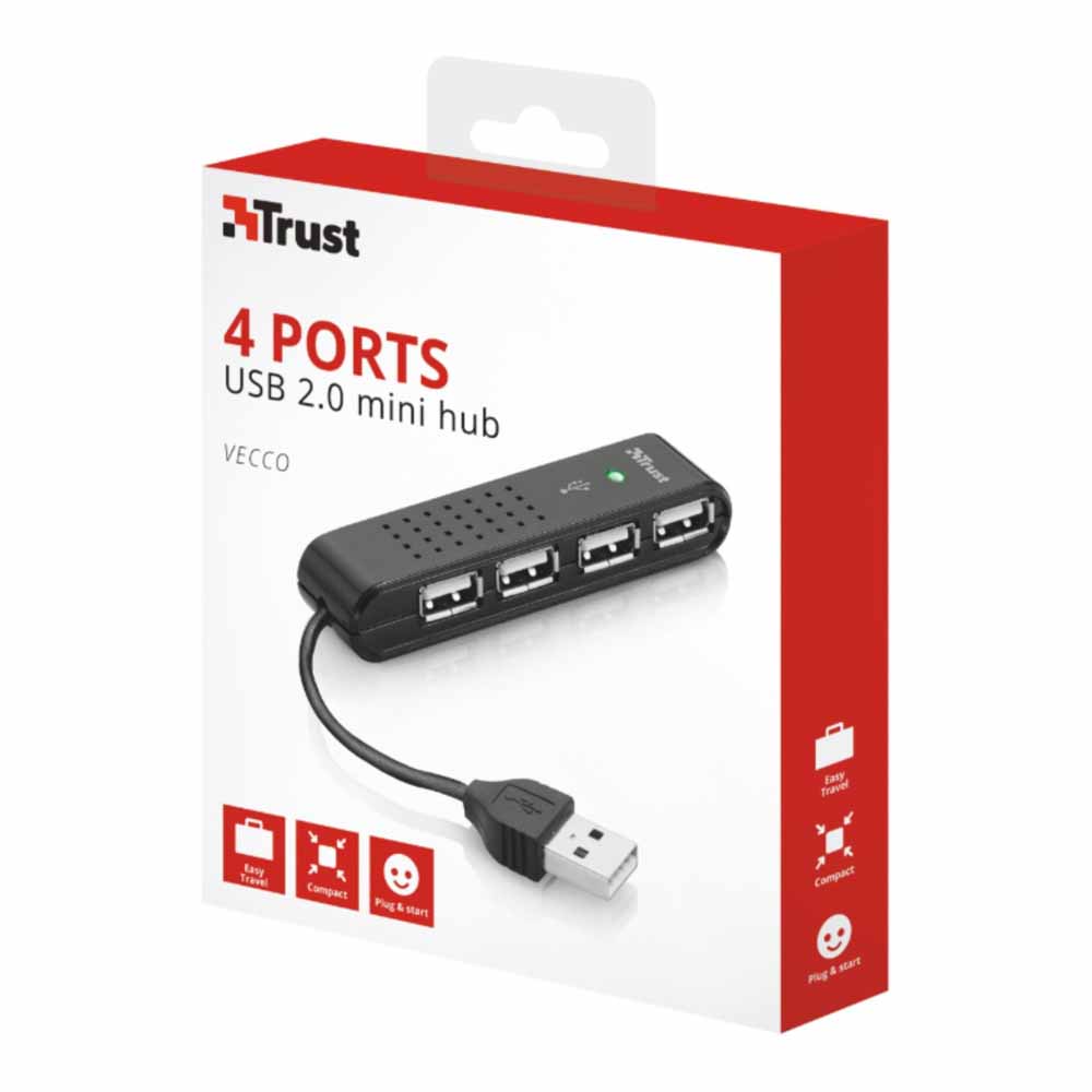 Vecco 4 Port USB 2.0 Mini Hub Black Image 1