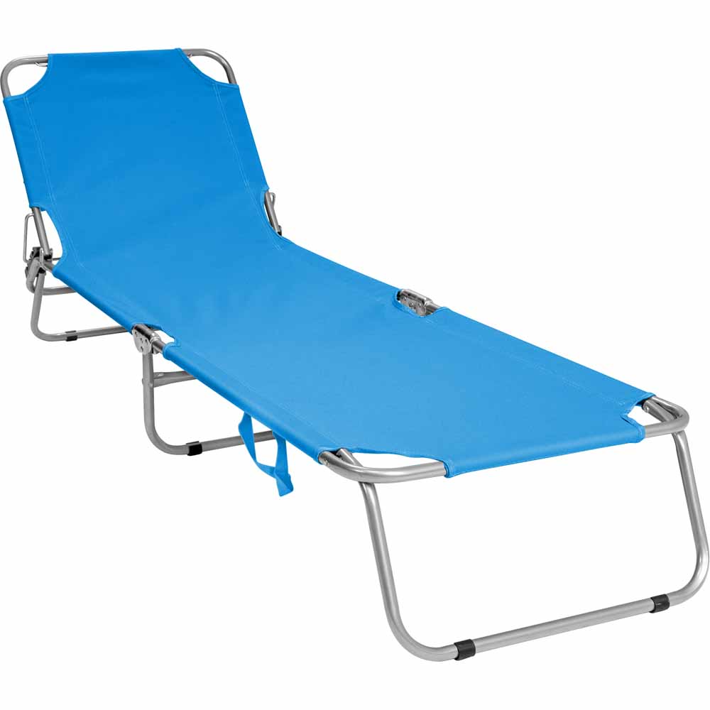 Charles Bentley Foldable Reclining Camping Lounger Teal Image 1