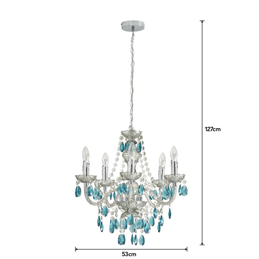 Wilko 5 Arm Smoke and Blue Chandelier Ceiling Light Image 9