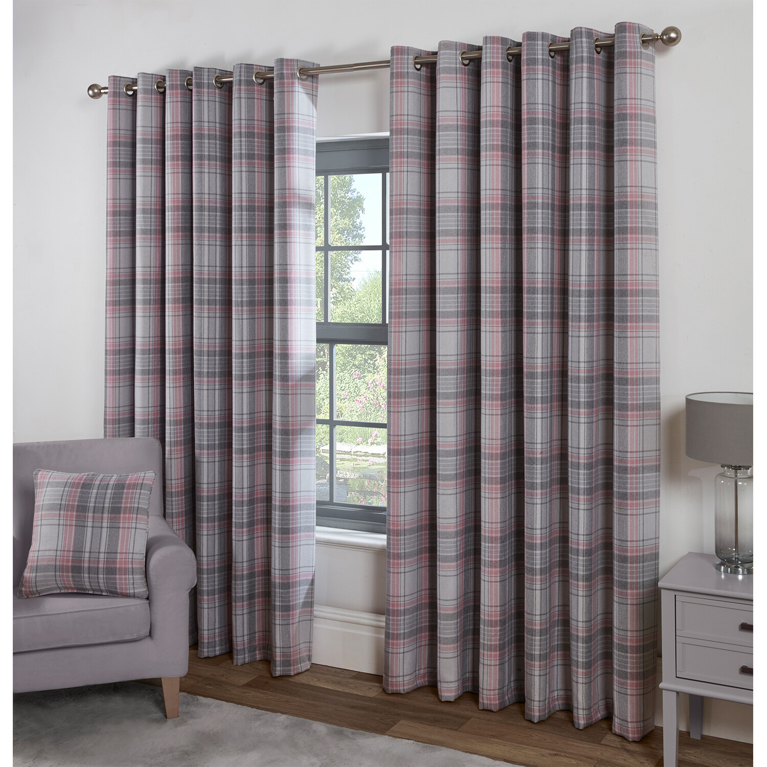 Divante Hatfield Blush Check Blackout Curtain 168 x 137cm Image 2