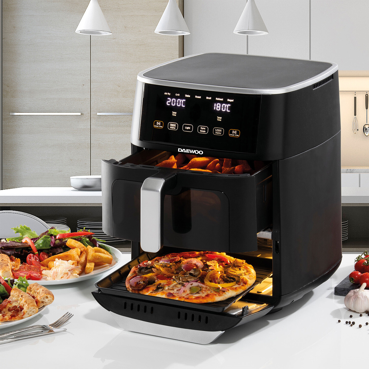 Daewoo 2-in-1 Air Fryer & Pizza Oven - Black Image 2