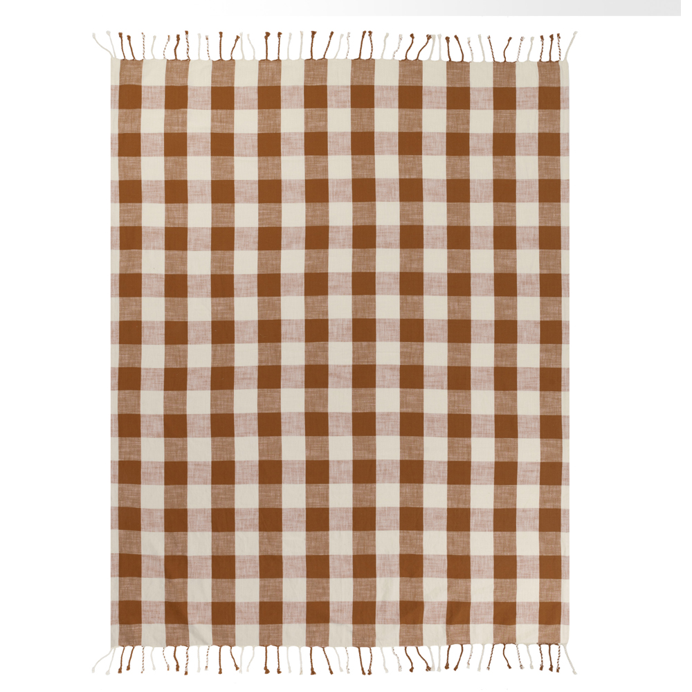 Yard Chesil Pecan Check Tasselled Cotton Throw Image 2