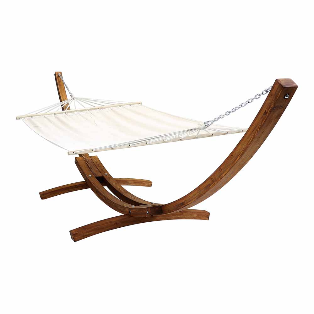 Charles Bentley Cream Canvas Extra Large Hammock with Wooden Arc Stand Image 2